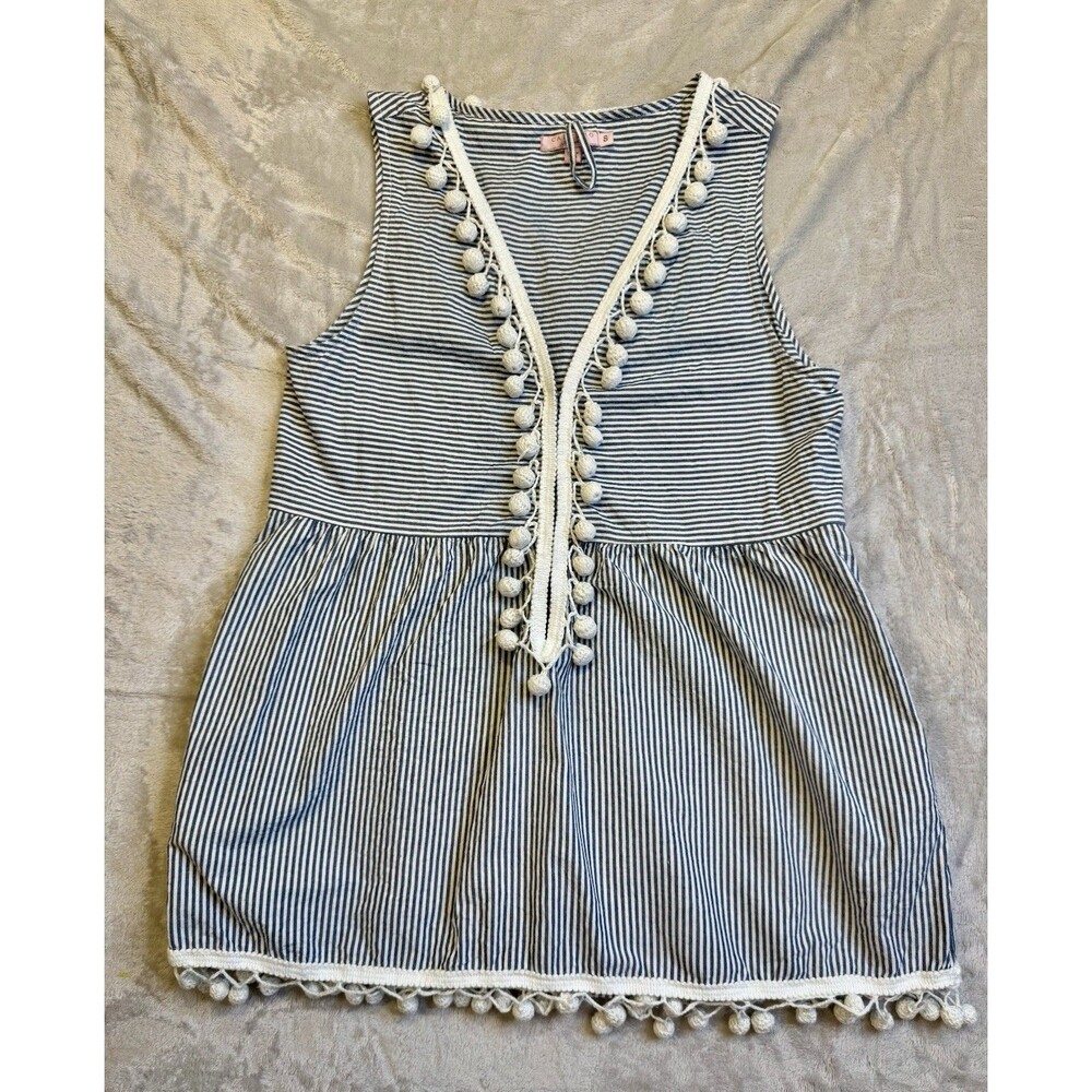 Calypso St Barth Striped Pom-Pom Cover-Up Tunic Beach Resort Wear Size Small